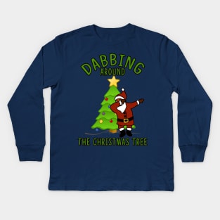 Dabbing Around the Christmas Tree Dab Santa Kids Long Sleeve T-Shirt